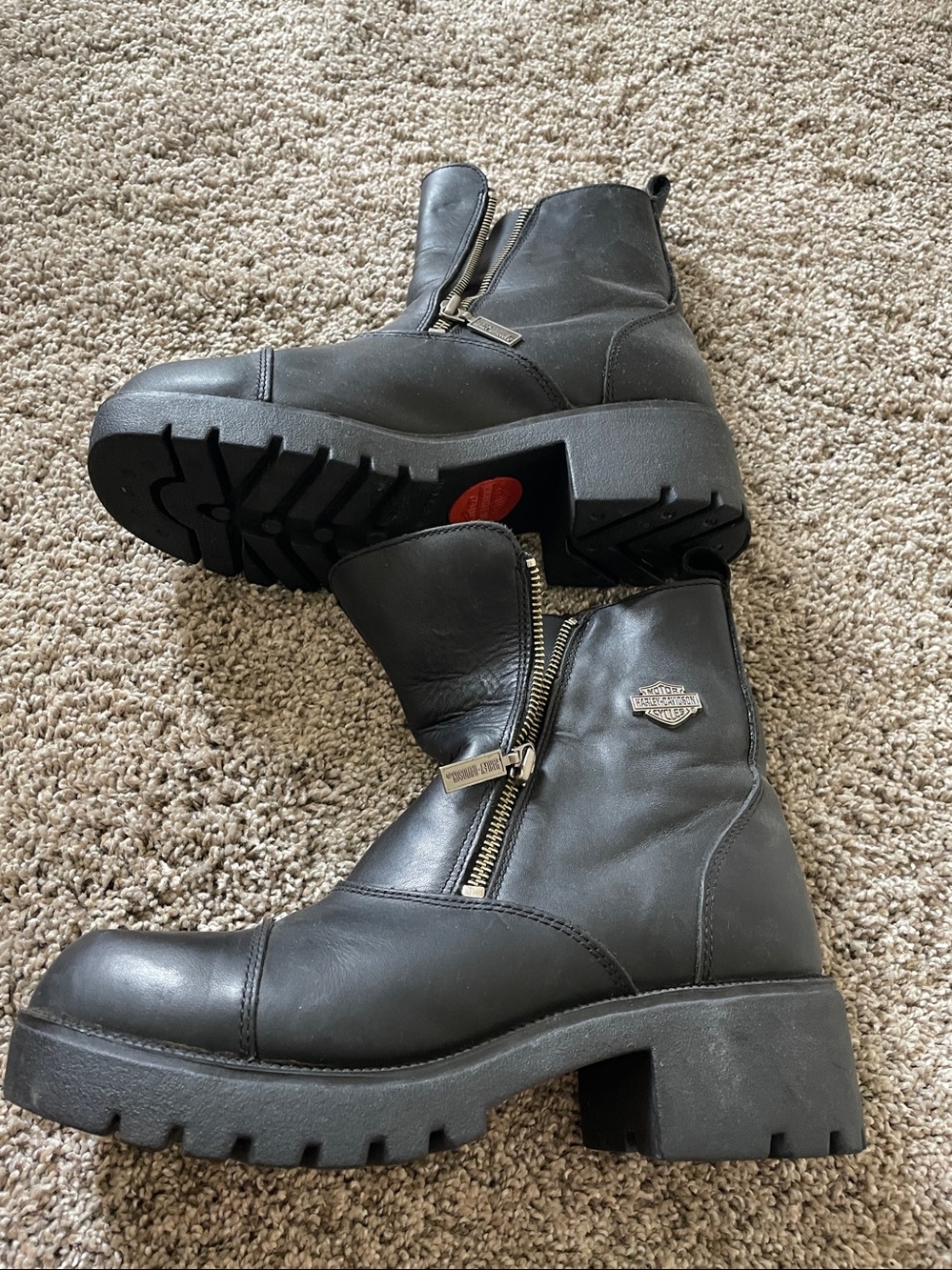 Harley-Davidson Black Leather Side-Zip Riding Boots with Brown Lining - Picture 4 of 6
